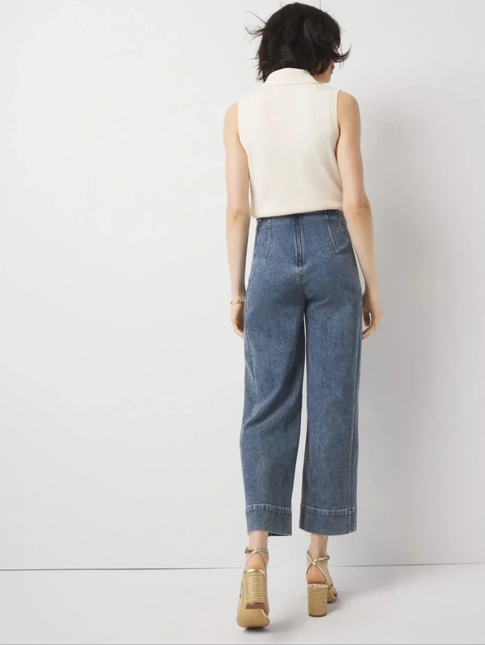High-Rise Wide-Leg Cropped Jeans - Blue